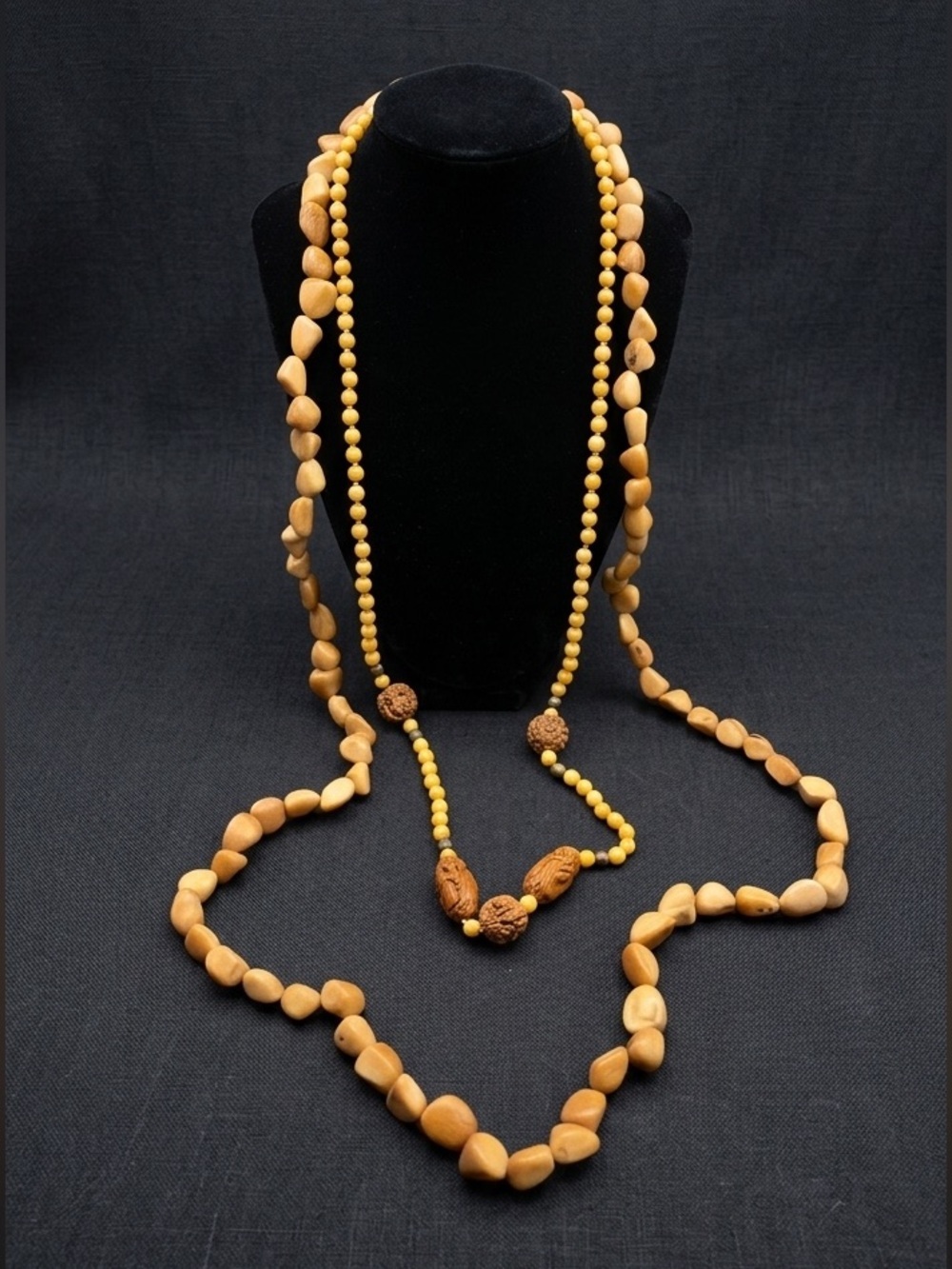 Joy chunky nugget necklace + carved bead boho necklace bundle